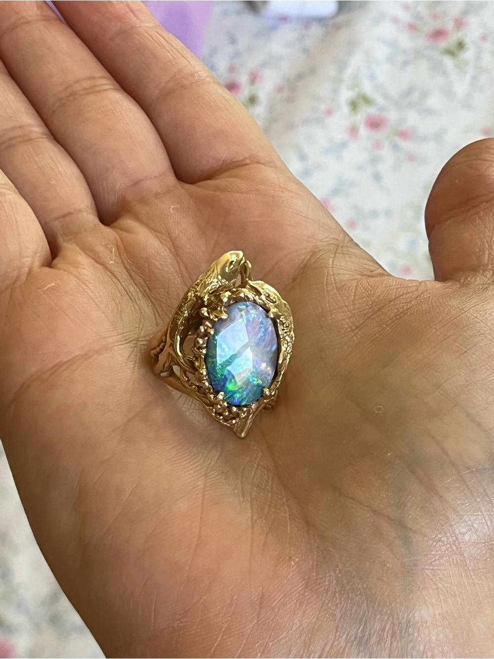 14k Gold Opal Doublet Fish Ring - Picture 11 of 14